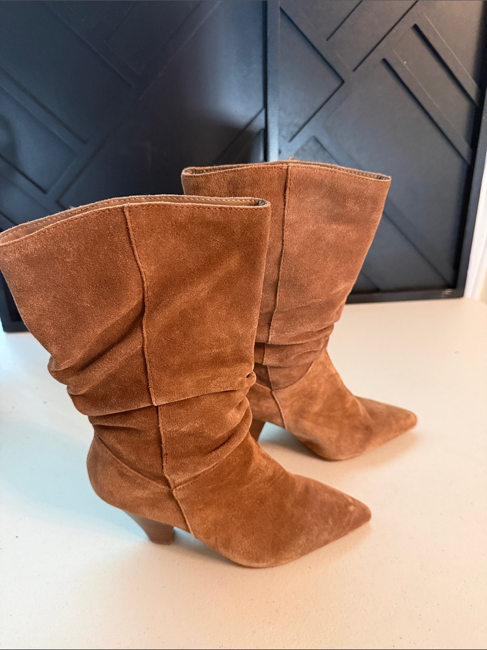 Kensie Kirsten Suede Slouch Mid Calf Boots in Brown Size 6